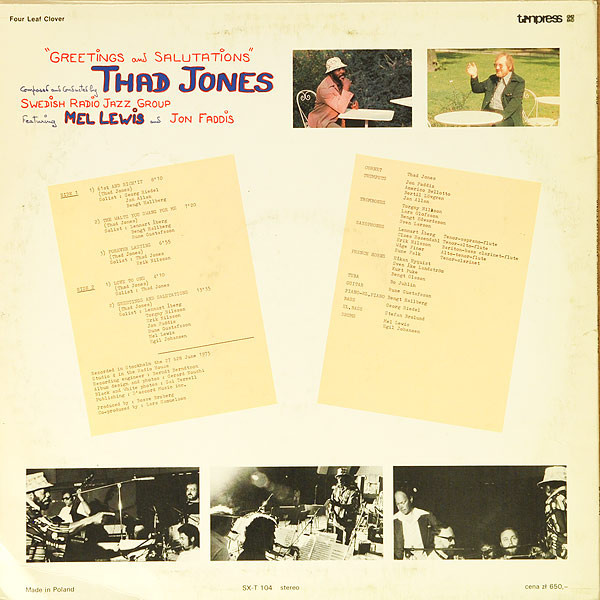 Thad Jones - Greetings and salutations [по заказу польской фирмы TONPRESS]