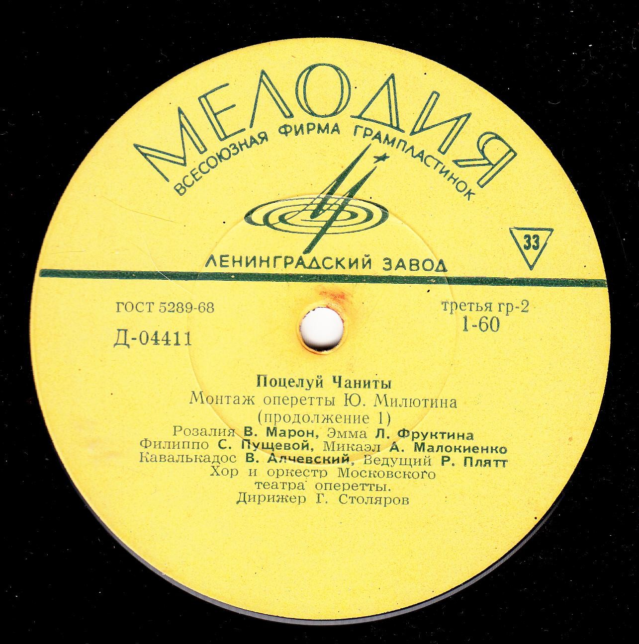 Ю. МИЛЮТИН: «Поцелуй Чаниты», монтаж оперетты