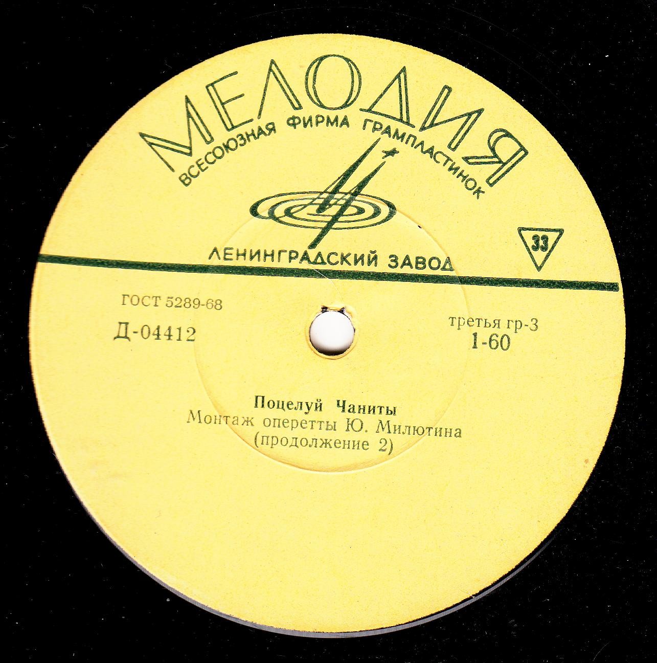 Ю. МИЛЮТИН: «Поцелуй Чаниты», монтаж оперетты