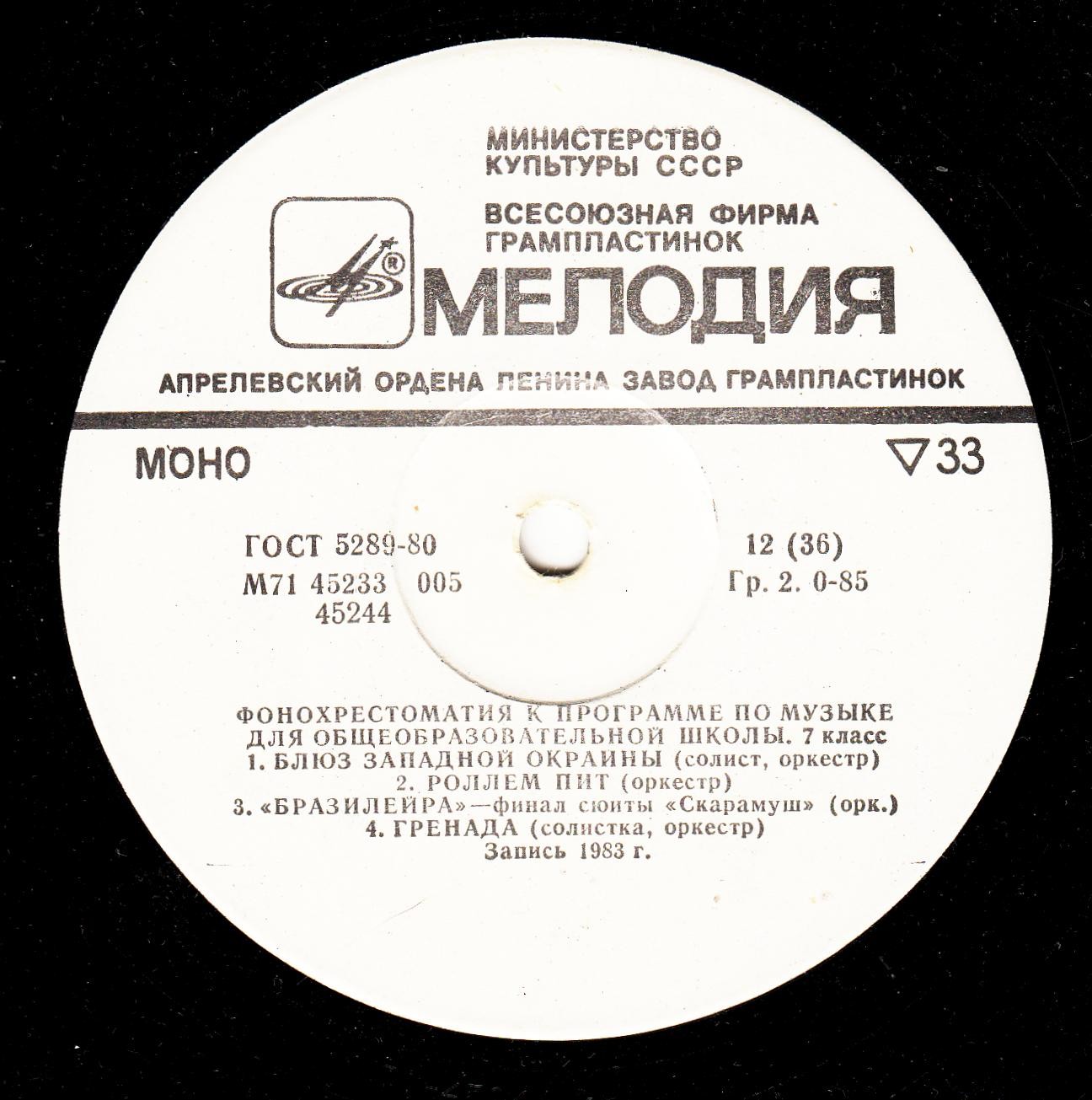 ФОНОХРЕСТОМАТИЯ К ПРОГРАММЕ ПО МУЗЫКЕ ДЛЯ ОБЩЕОБРАЗОВАТЕЛЬНОЙ ШКОЛЫ. 7 класс