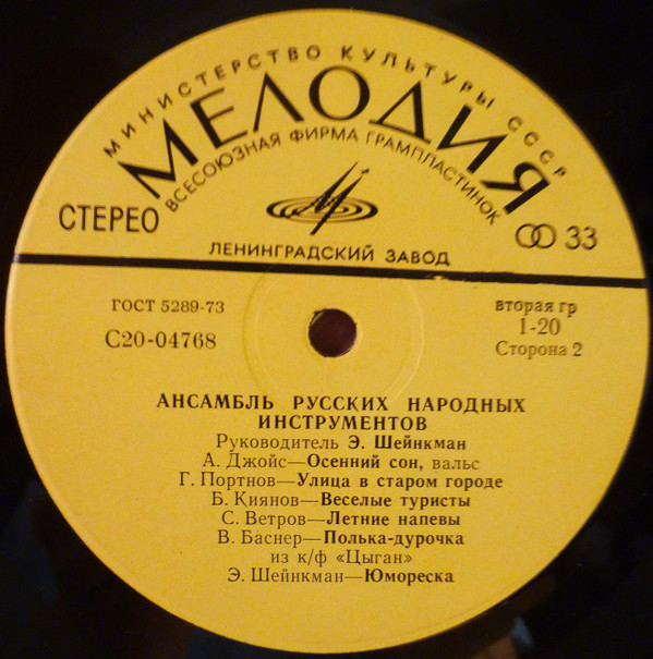 АНСАМБЛЬ РУССКИХ НАР. ИНСТРУМЕНТОВ, рук. Э. Шейнкман