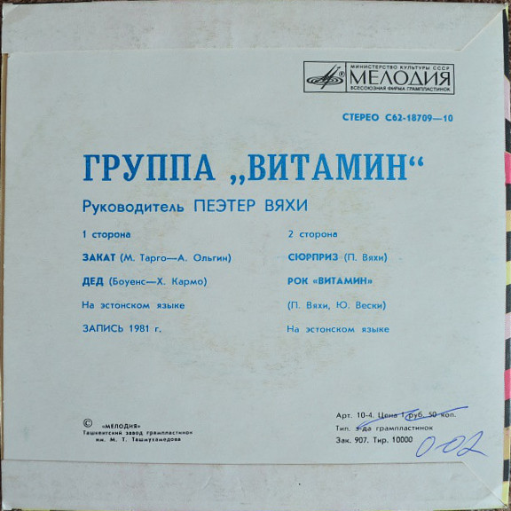 Группа «ВИТАМИН», руководитель Пеэтер Вяхи