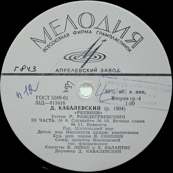 Д. КАБАЛЕВСКИЙ (1904–1987): «Реквием» (на стихи Р. Рождественского)