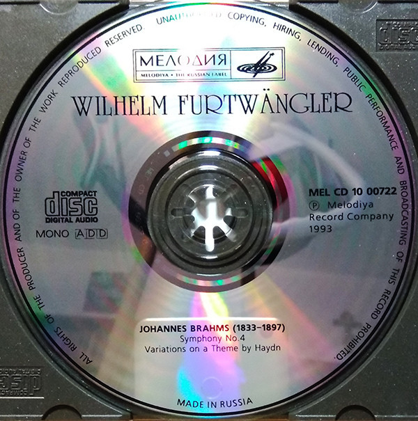 Wilhelm Furtwängler ‎– Brahms: Symphony No. 4. Variation On A Theme By Haydn