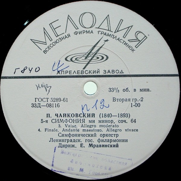 П. ЧАЙКОВСКИЙ (1840–1893): Симфония № 5 ми минор, соч. 64 (Е. Мравинский)