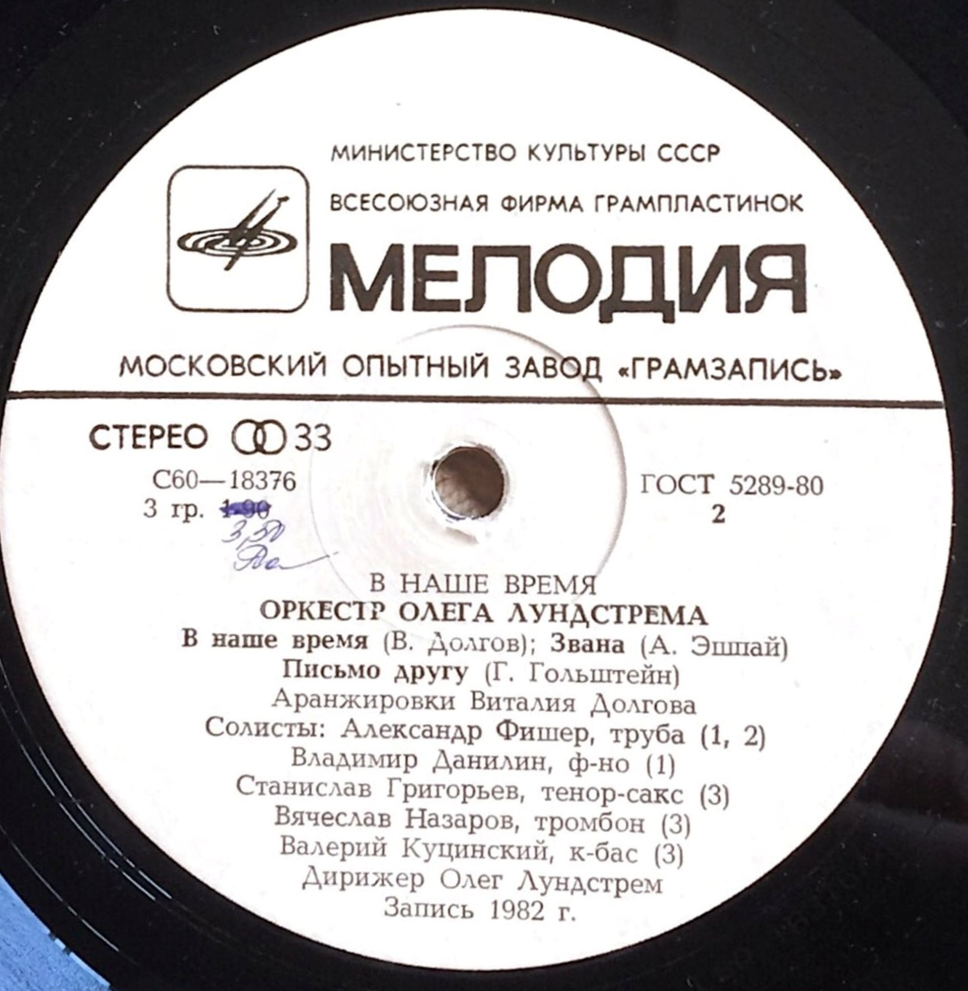 ОРКЕСТР ОЛЕГА ЛУНДСТРЕМА «В наше время»