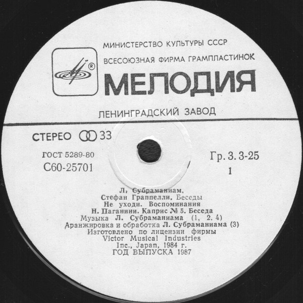 Л. СУБРАМАНИАМ, Стефан ГРАППЕЛЛИ. «Беседы»