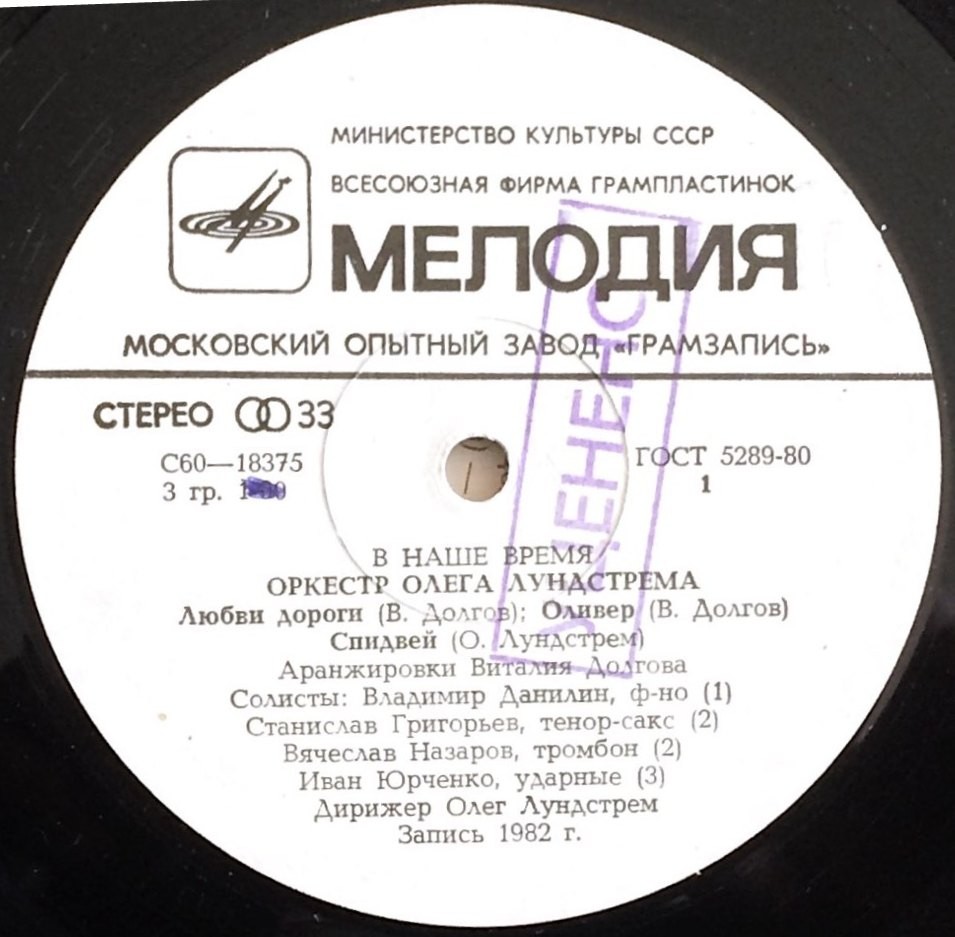 ОРКЕСТР ОЛЕГА ЛУНДСТРЕМА «В наше время»