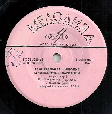 Ирина МИСТУЛОВА (гармоника), Г. Лолаев (доли) (Северо-Осетинская АССР)