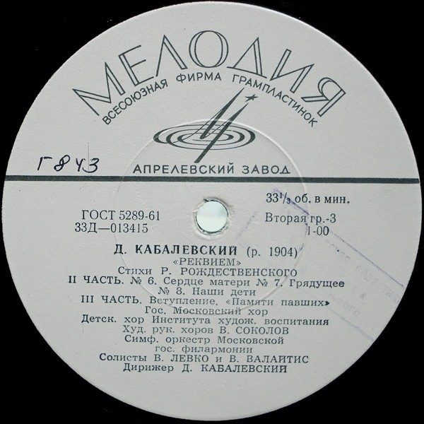 Д. КАБАЛЕВСКИЙ (1904–1987): «Реквием» (на стихи Р. Рождественского)