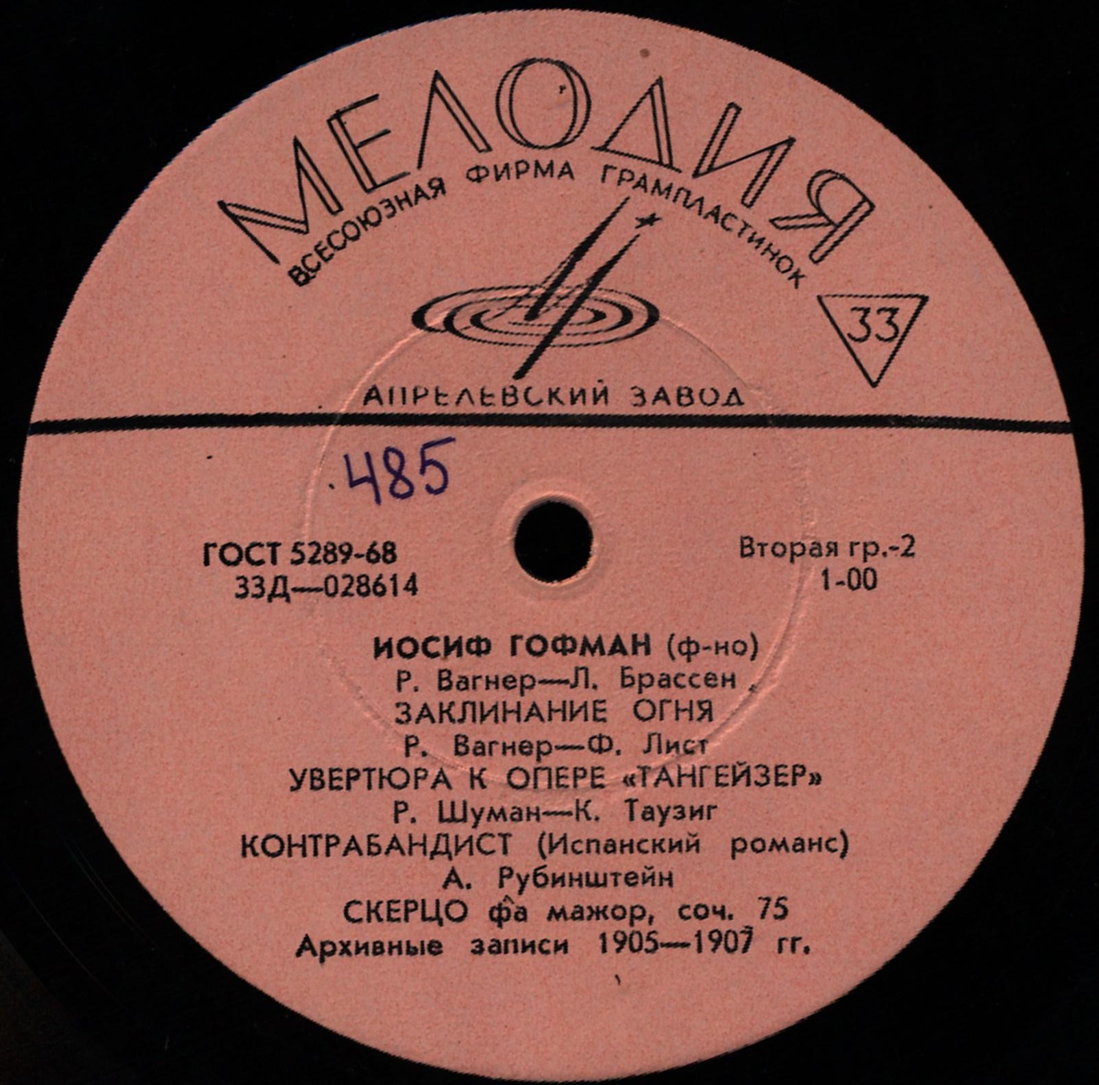 Иосиф ГОФМАН (ф-но, 1876-1957) - Архивные записи