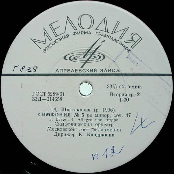 Д. ШОСТАКОВИЧ (1906–1975): Симфония № 5 ре минор, соч. 47 (К. Кондрашин)