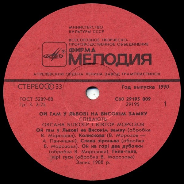 "ОЙ ТАМ, У ЛЬВОВІ НА ВИСОКІМ ЗАМКУ"  Співають Оксана Білозір і Віктор Морозов