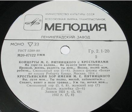 КОНЦЕРТЫ М. Е. ПЯТНИЦКОГО С КРЕСТЬЯНАМИ, 1914 г. / КРЕСТЬЯНСКИЙ ХОР ИМ. ПЯТНИЦКОГО