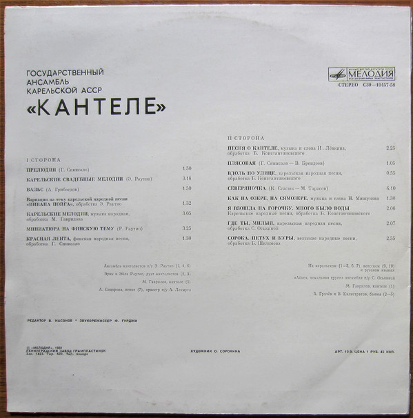 ГОС. АНСАМБЛЬ ПЕСНИ И ТАНЦА КАРЕЛЬСКОЙ АССР "КАНТЕЛЕ"