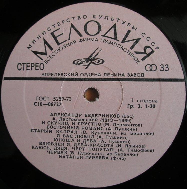 ВЕДЕРНИКОВ Александр, бас. Романсы А. Даргомыжского