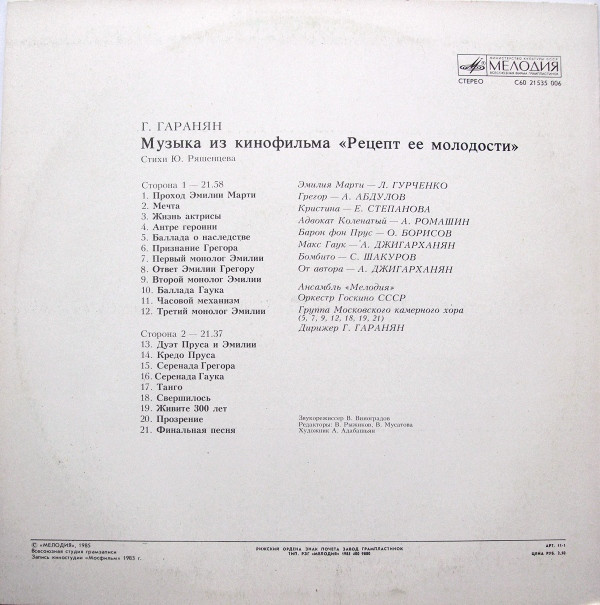 Г. ГАРАНЯН. Музыка из к/ф «Рецепт её молодости»