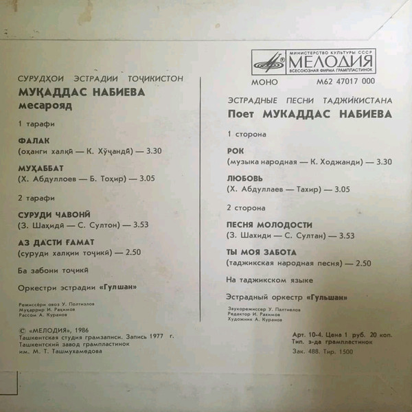 Мукаддас НАБИЕВА. Эстрадные песни Таджикистана