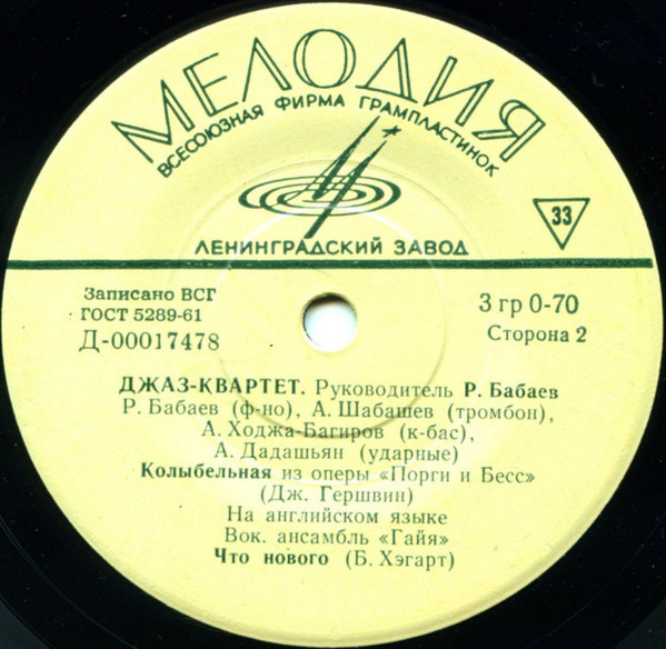 ДЖАЗ-КВАРТЕТ п/р Р. БАБАЕВА (Баку)