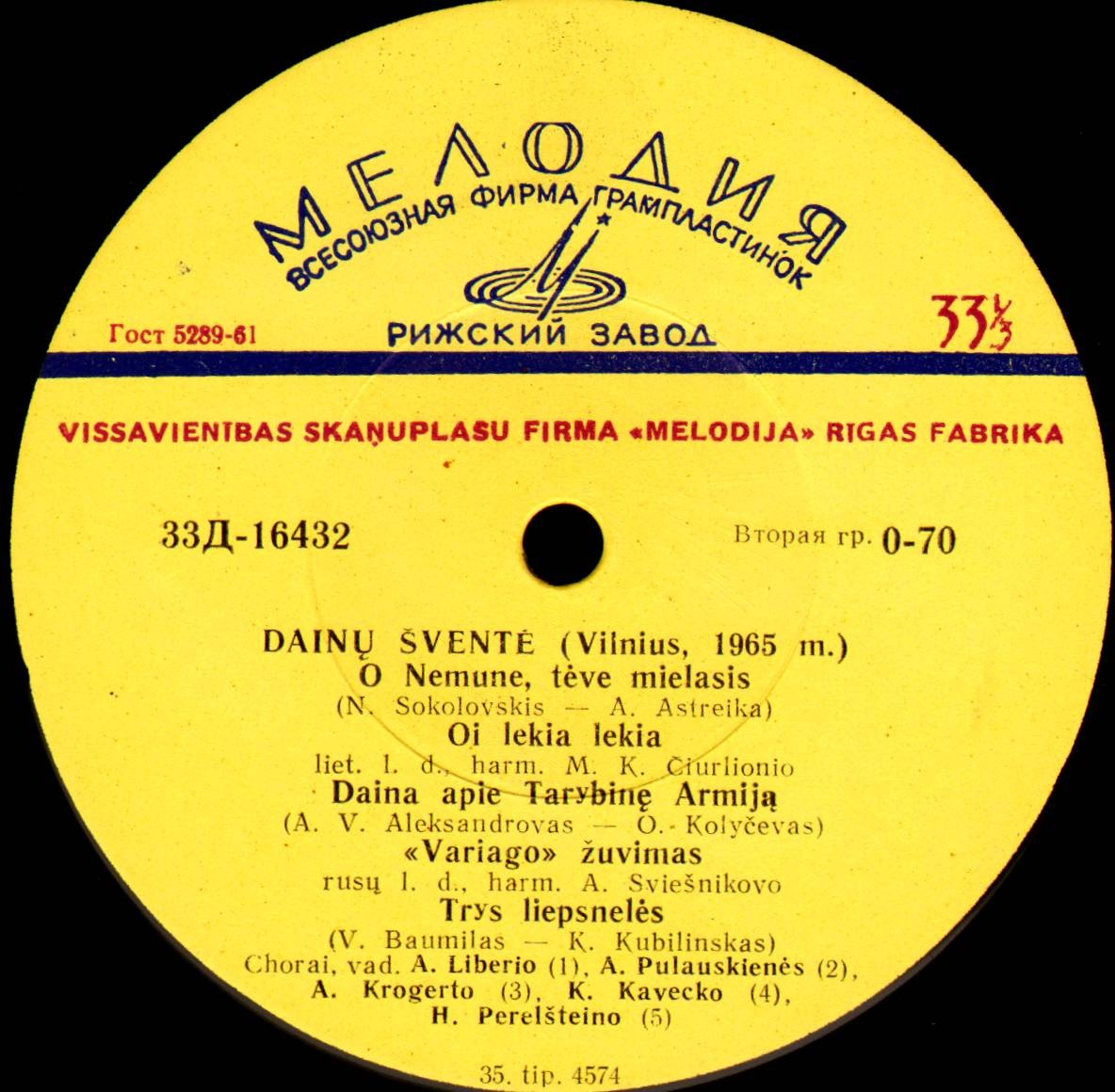 РЕСПУБЛИКАНСКИЙ ПРАЗДНИК ПЕСНИ (Вильнюс, 1965 год) - запись по трансляции