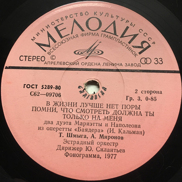 Старый граммофон; дуэты из оперетты Кальмана «Баядера» (Голубкина, Гурченко, Шмыга, Миронов)