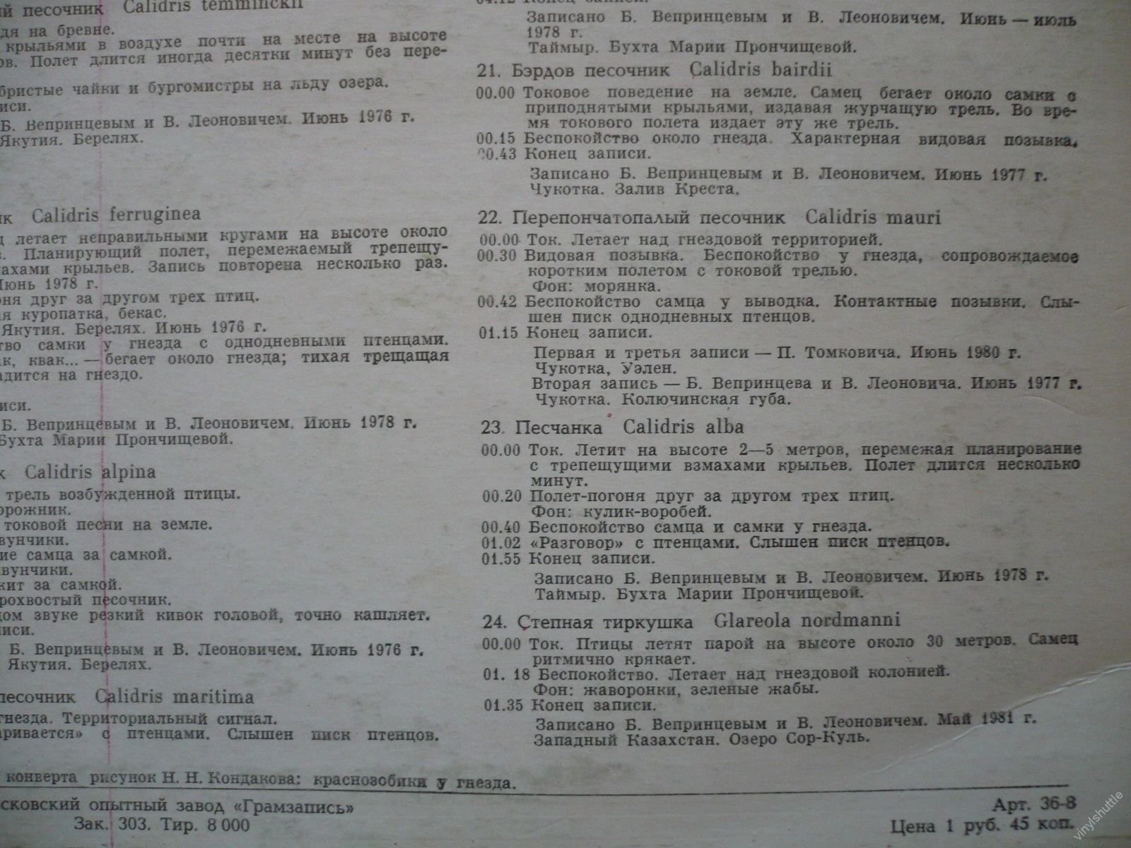 ПТИЦЫ СССР. Определитель по голосам (подготовлен Б. Вепринцевым).