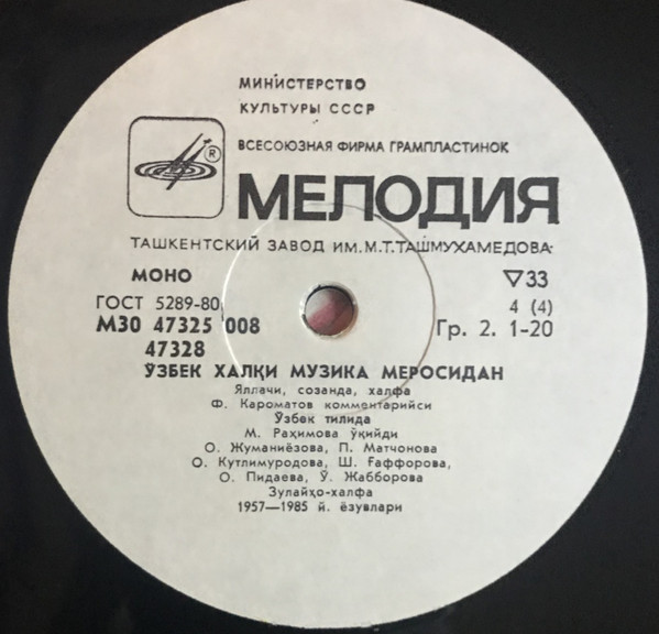 ИЗ МУЗЫКАЛЬНОГО НАСЛЕДИЯ УЗБЕКСКОГО НАРОДА. Яллачи , созанда, халфа.