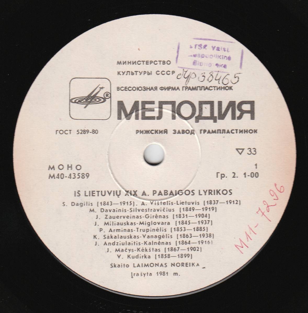 Лаймонас НОРЕЙКА. «Из литовской поэзии XIX века»: