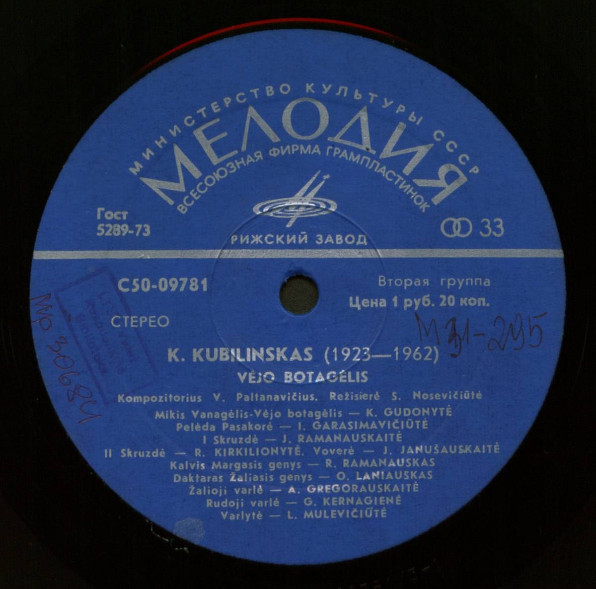 К. КУБИЛИНСКАС (1923-1962): Ветрогон, сказка в стихах (на литовском яз.), музыка В. Палтанавичюса.