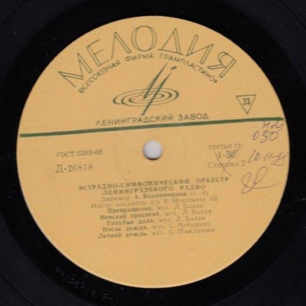 ЭСТРАДНО-СИМФОНИЧЕСКИЙ ОРКЕСТР ЛЕНИНГРАДСКОГО РАДИО п/у А. ВЛАДИМИРЦОВА
