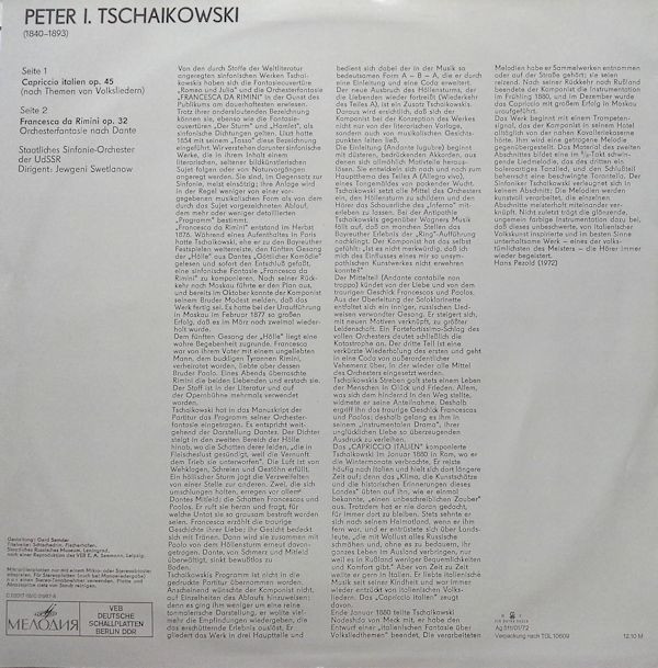 Peter I. Tschaikowski - Capriccio italien op.45/ Francesca da Rimini op.32 [по заказу немецкой фирмы ETERNA, 8 26 237]