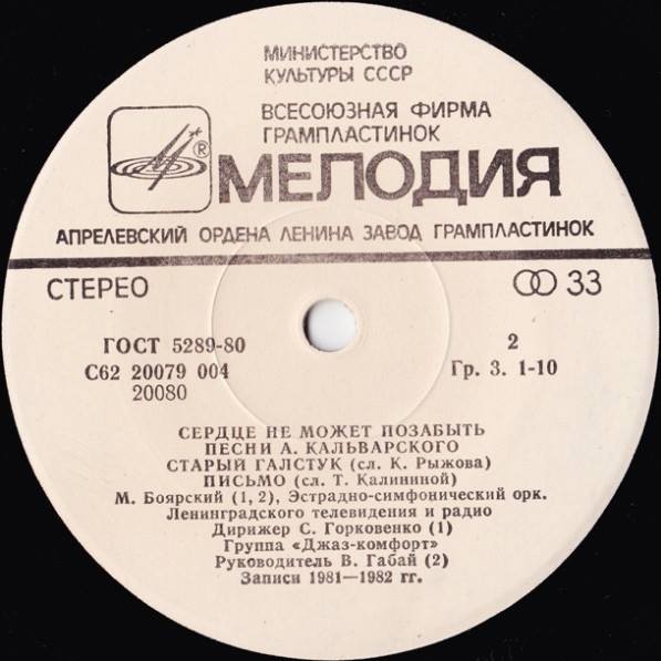 Сердце не может позабыть. Песни А. Кальварского