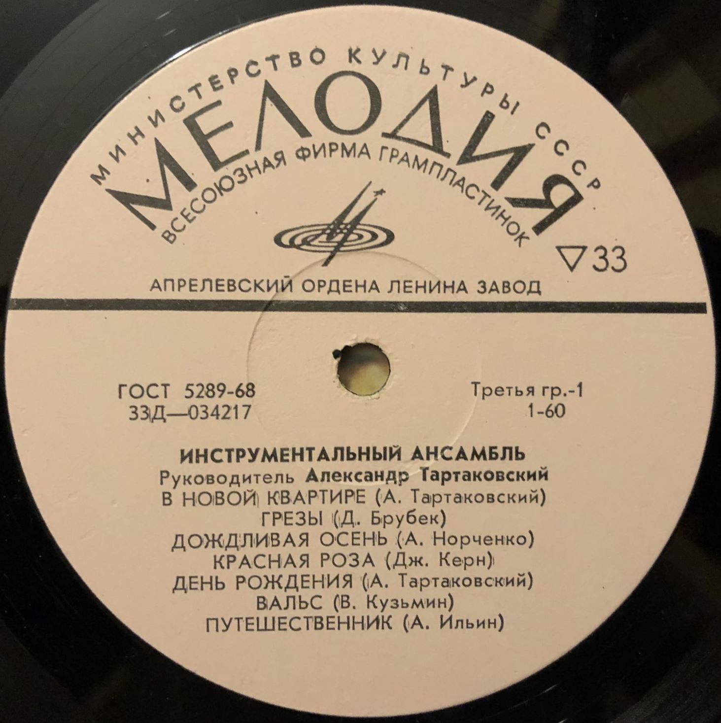 Инструментальный ансамбль, рук. А. Тартаковский