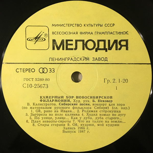 КАМЕРНЫЙ ХОР НОВОСИБИРСКОЙ ГОС. ФИЛАРМОНИИ, худ. рук. Борис Певзнер