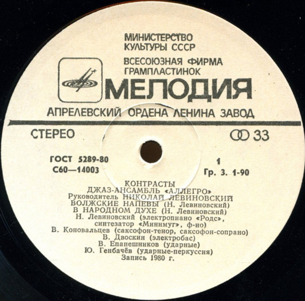 Джаз-ансамбль "Аллегро", рук. Николай Левиновский. «Контрасты»