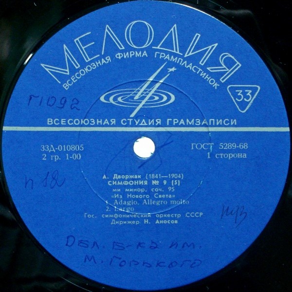 А. ДВОРЖАК (1841–1904): Симфония № 9 (5) ми минор соч. 95 «Из нового света» (Н. Аносов, ГСО СССР)