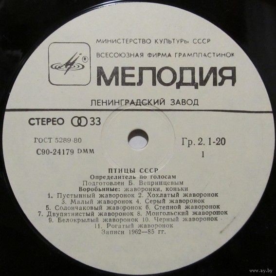 ПТИЦЫ СССР. Определитель по голосам (подготовлен Б. Вепринцевым).