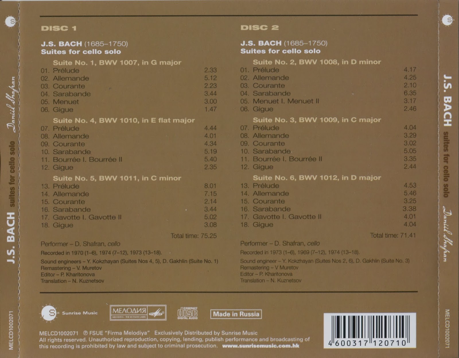 J. S. Bach. Suites for cello solo. Daniil SHAFRAN