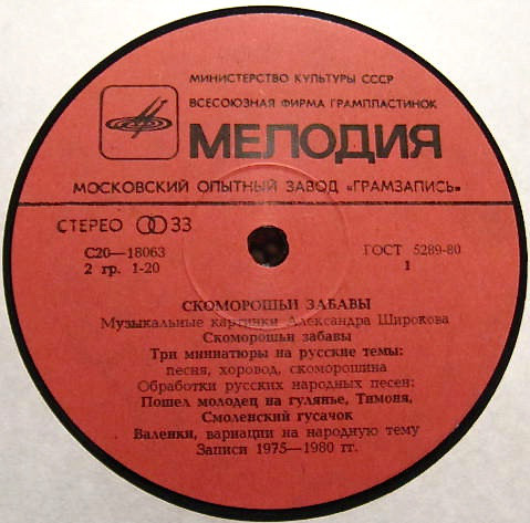 А. ШИРОКОВ (1927): «Скоморошьи забавы», музыкальные картинки