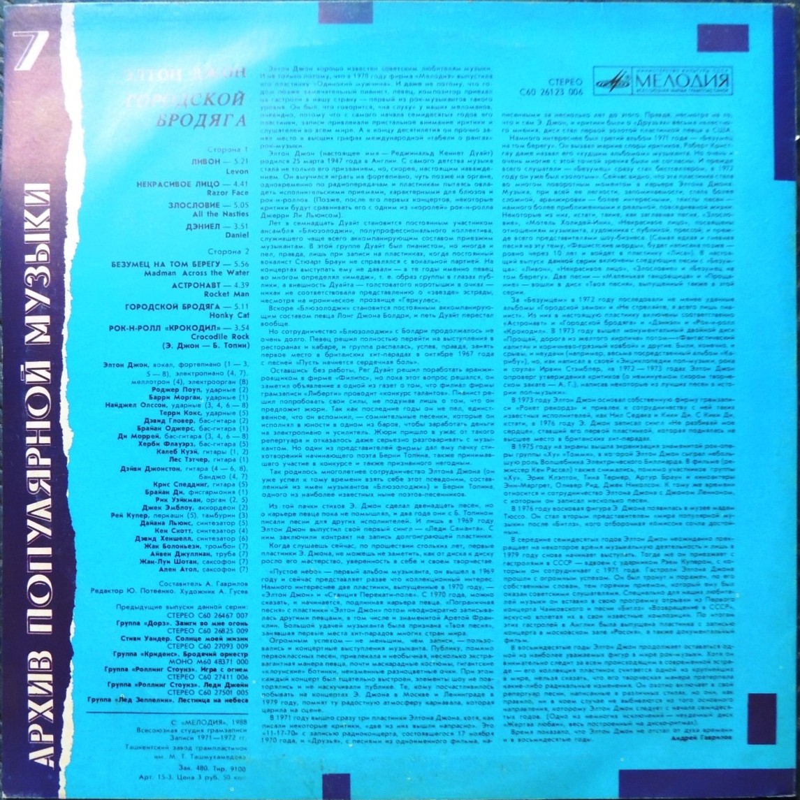 Элтон ДЖОН «Городской бродяга» [Рок-архив 3]