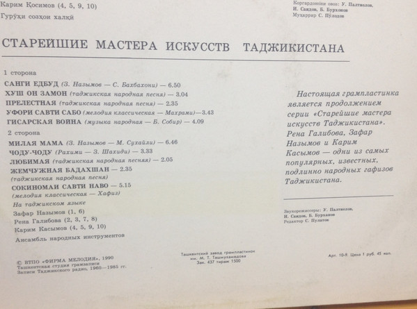 СТАРЕЙШИЕ МАСТЕРА ИСКУССТВ ТАДЖИКИСТАНА