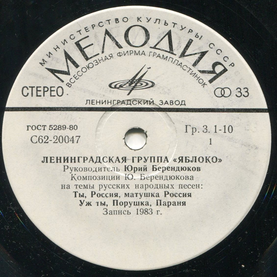 ЛЕНИНГРАДСКАЯ ГРУППА «ЯБЛОКО», руководитель Юрий Берендюков