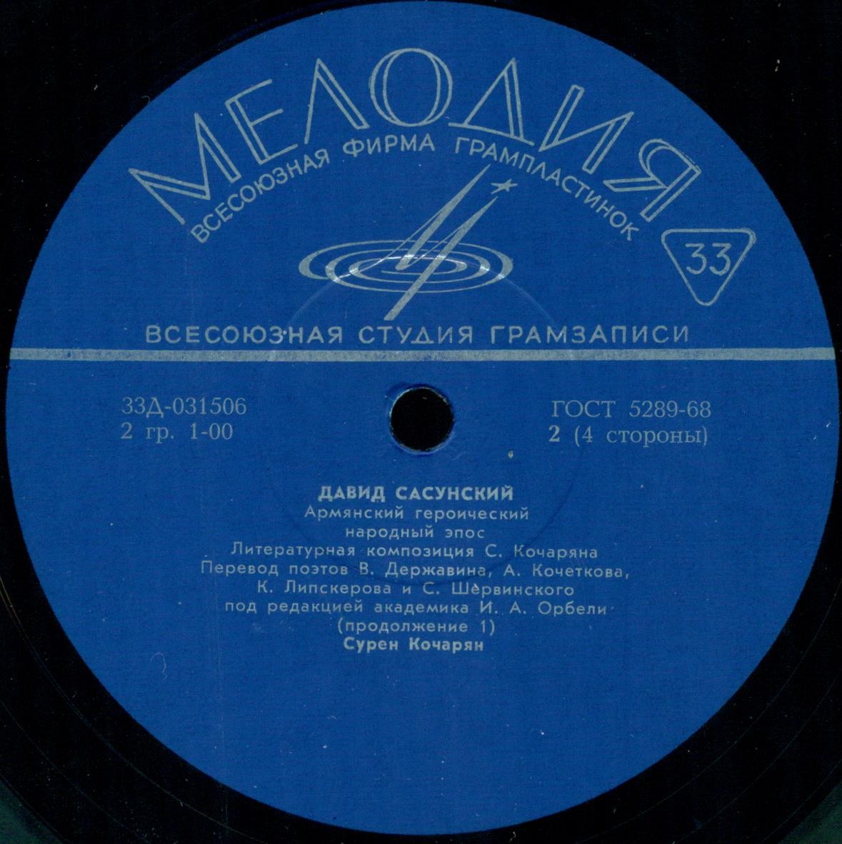 Давид САСУНСКИЙ: Армянский героический народный эпос