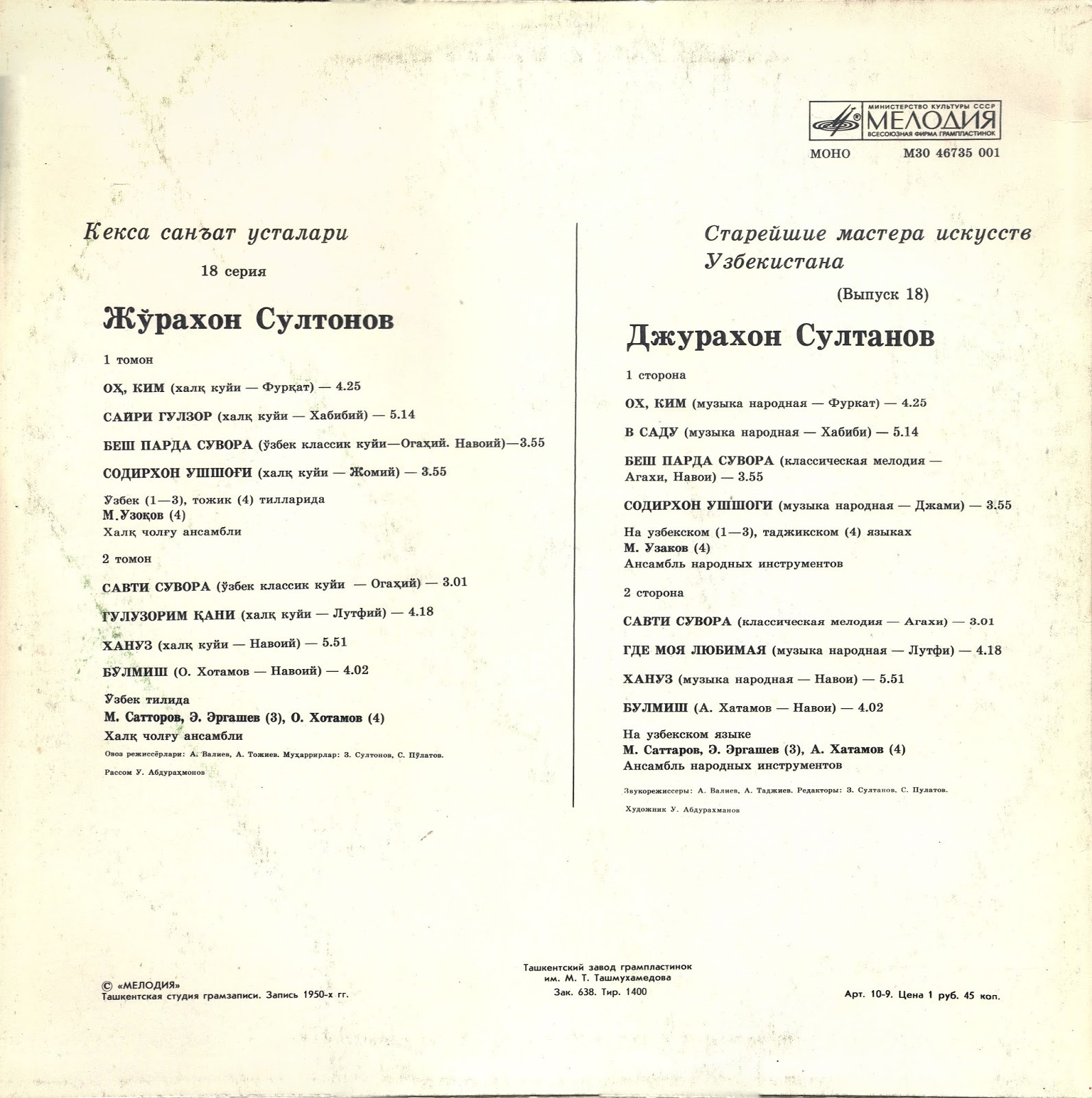 СУЛТАНОВ Джурахон. «Старейшие мастера искусств Узбекистана», выпуск 18