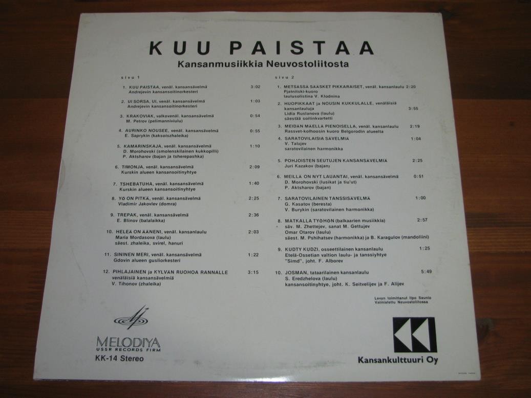 Kuu paistaa - Kansanmusiikkia Neuvostoliitosta [по заказу финской фирмы KANSAN, KK-14]