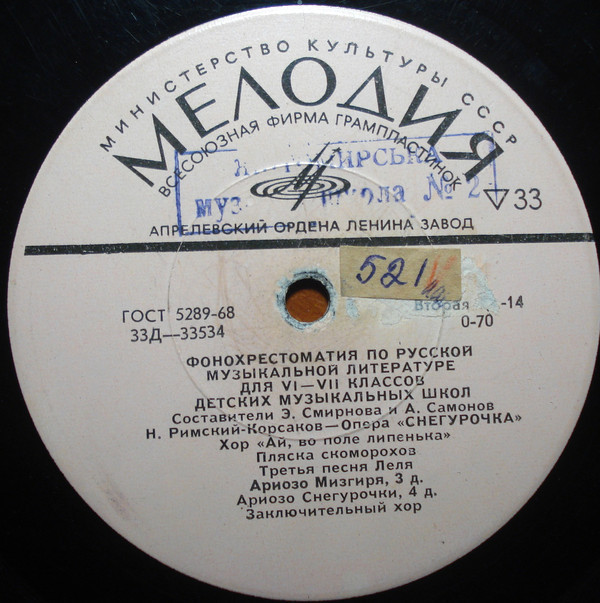 Фонохрестоматия по русской музыкальной литературе: для VI - VII классов ДМШ (Пластинка 7)