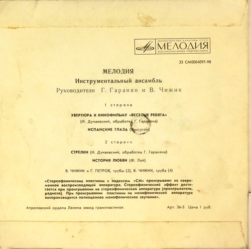 Инстр. ансамбль "Мелодия", рук. Г. Гаранян и В. Чижик