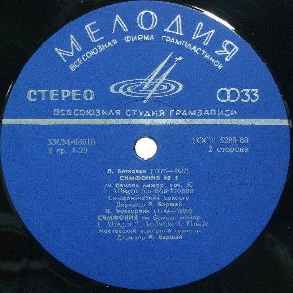 Л. БЕТХОВЕН (177-–1827): Симфония №4, Л. БОККЕРИНИ (1743–1805): Симфония (Р. Баршай)