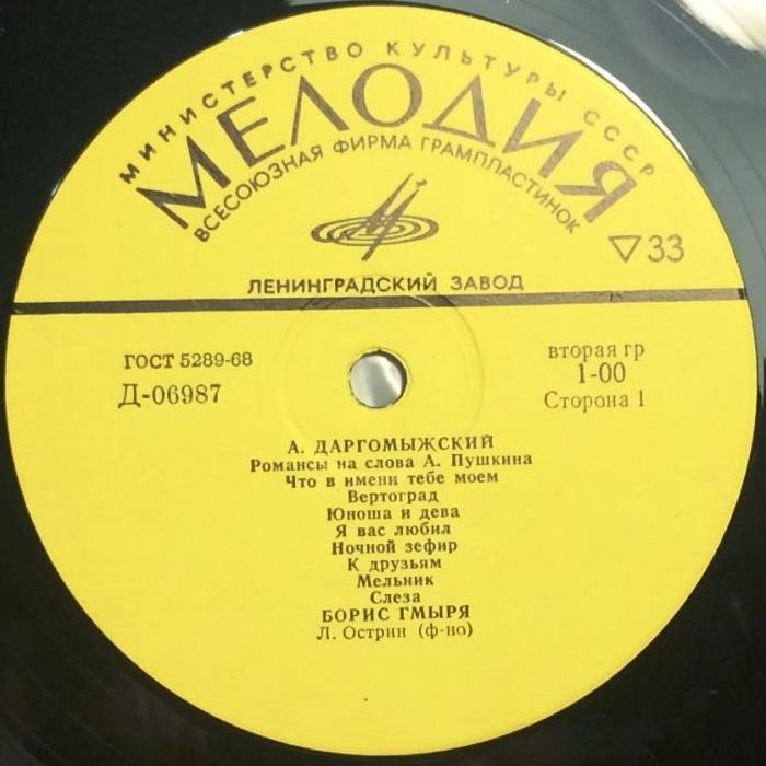 Б. Гмыря. Романсы А. Даргомыжского