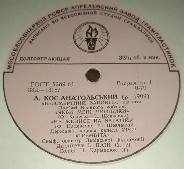 А. Кос-Анатольський. Українські пісні на слова Т. Шевченка